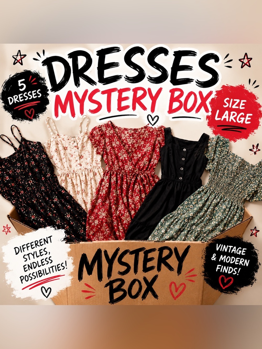 Floral & Solid Dress Bundle - Red, Black, Cream, Green
